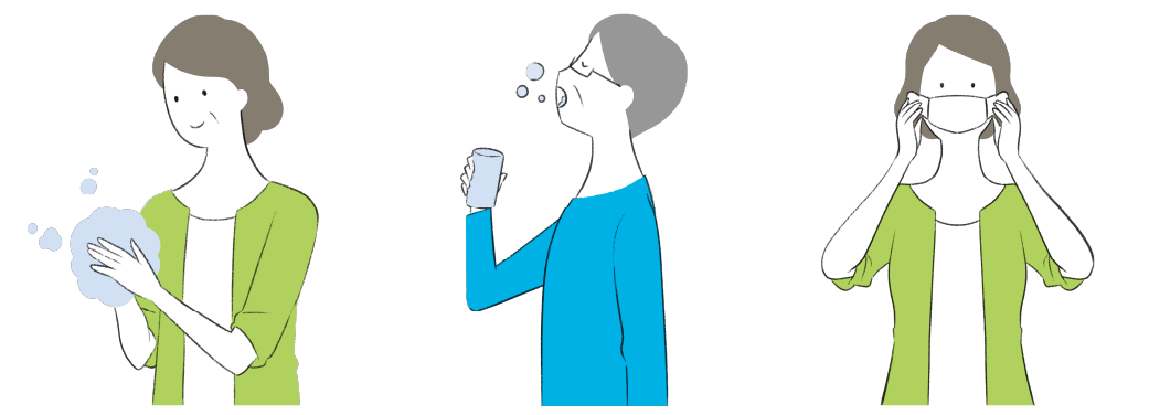 手洗い・うがい・マスクの着用のイラスト画像